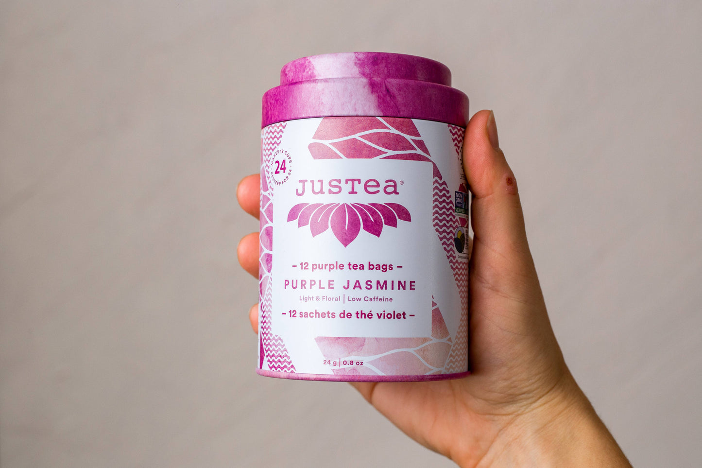 JusTea - Purple Jasmine Tea Bag Tin - Organic, Fair-Trade, Purple Tea