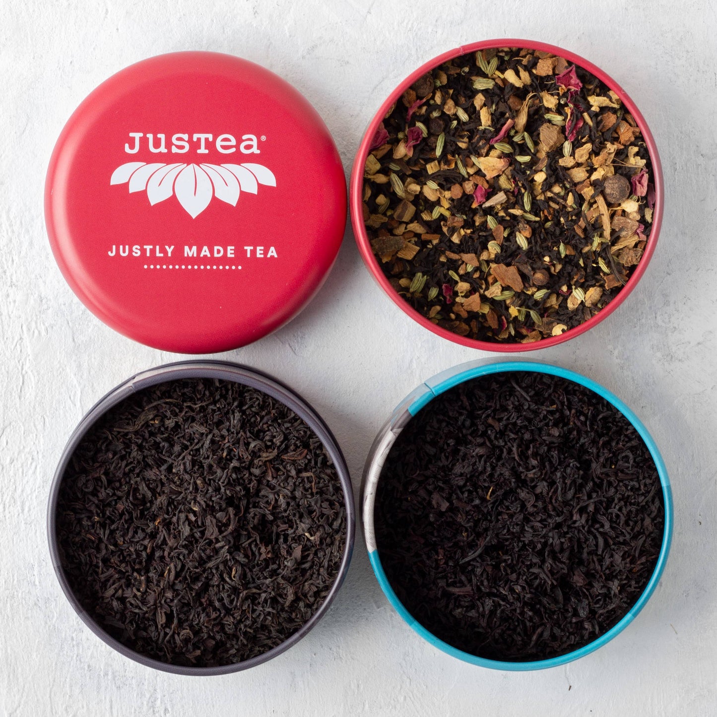 JusTea - Black Tea Trio Tin & Spoon - Organic, Fair-Trade Tea Gift