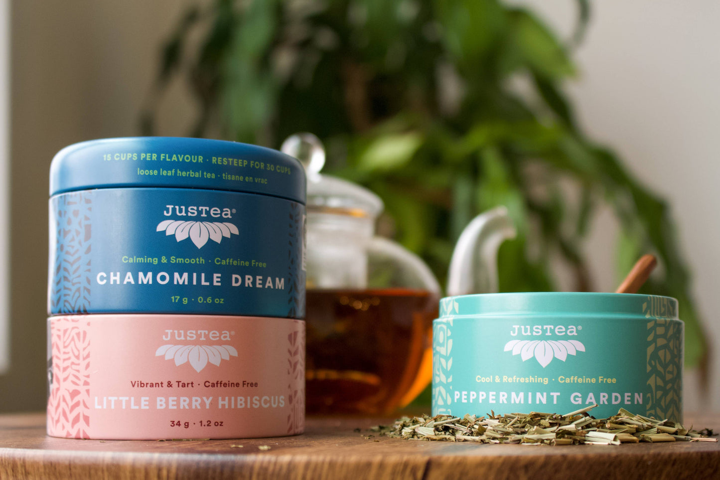 JusTea - Herbal Tea Trio Tin & Spoon - Organic, Fair-Trade Tea Gift