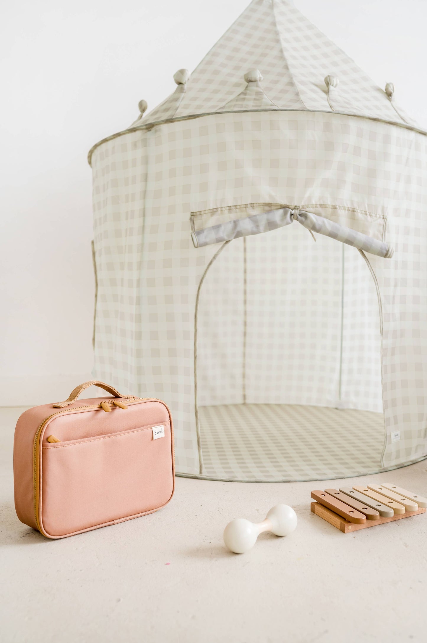 Recycled Fabric Play Tent Castle - Prints: Gingham Blue