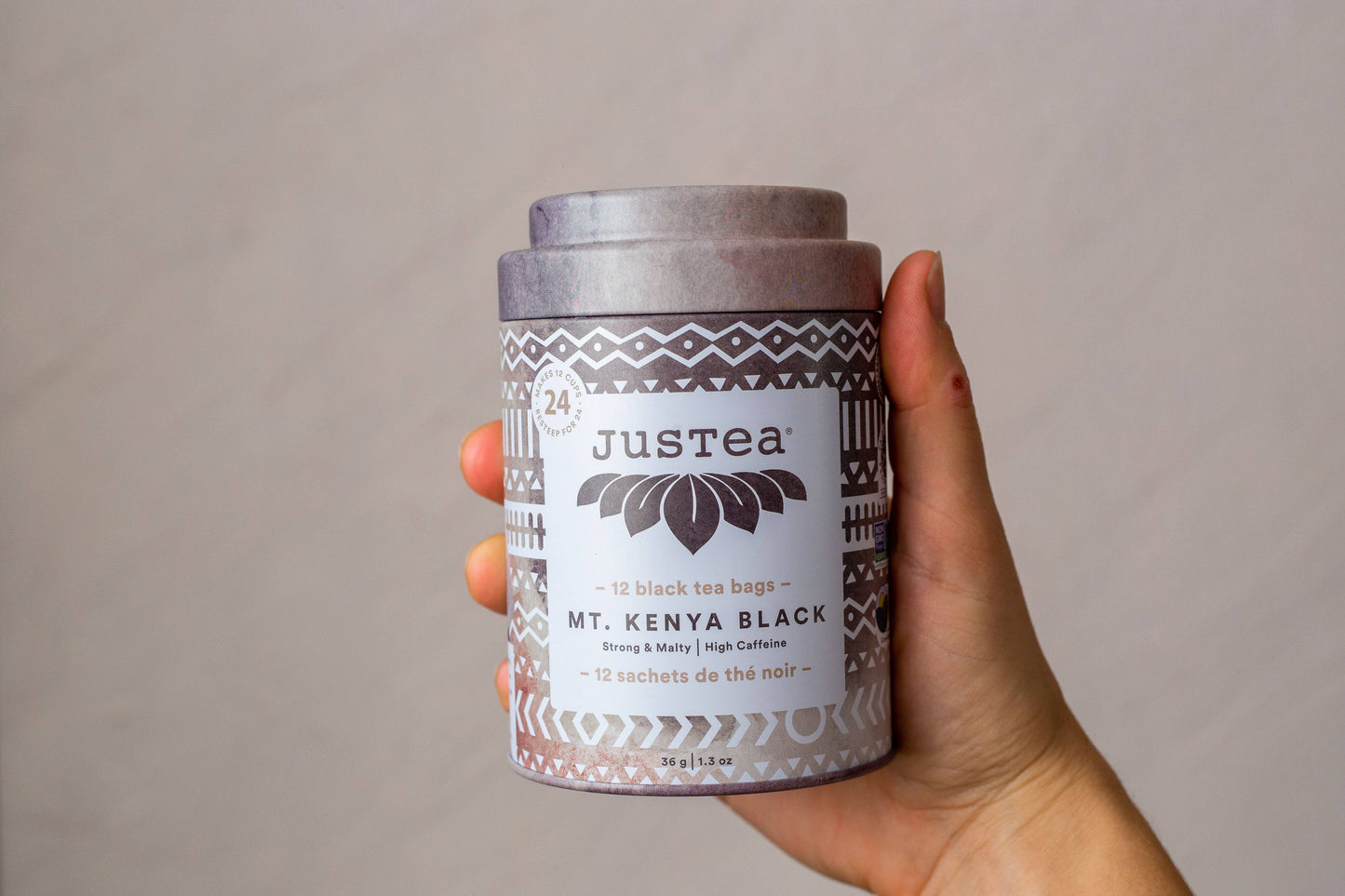 JusTea - Mt. Kenya Black Tea Bag Tin - Organic Fair-Trade Compostable
