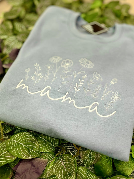 Mama Floral Blue Crewneck