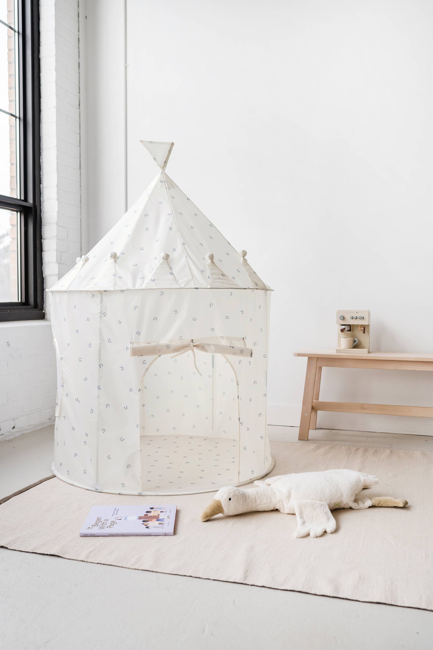 Recycled Fabric Play Tent Castle - Prints: Gingham Blue