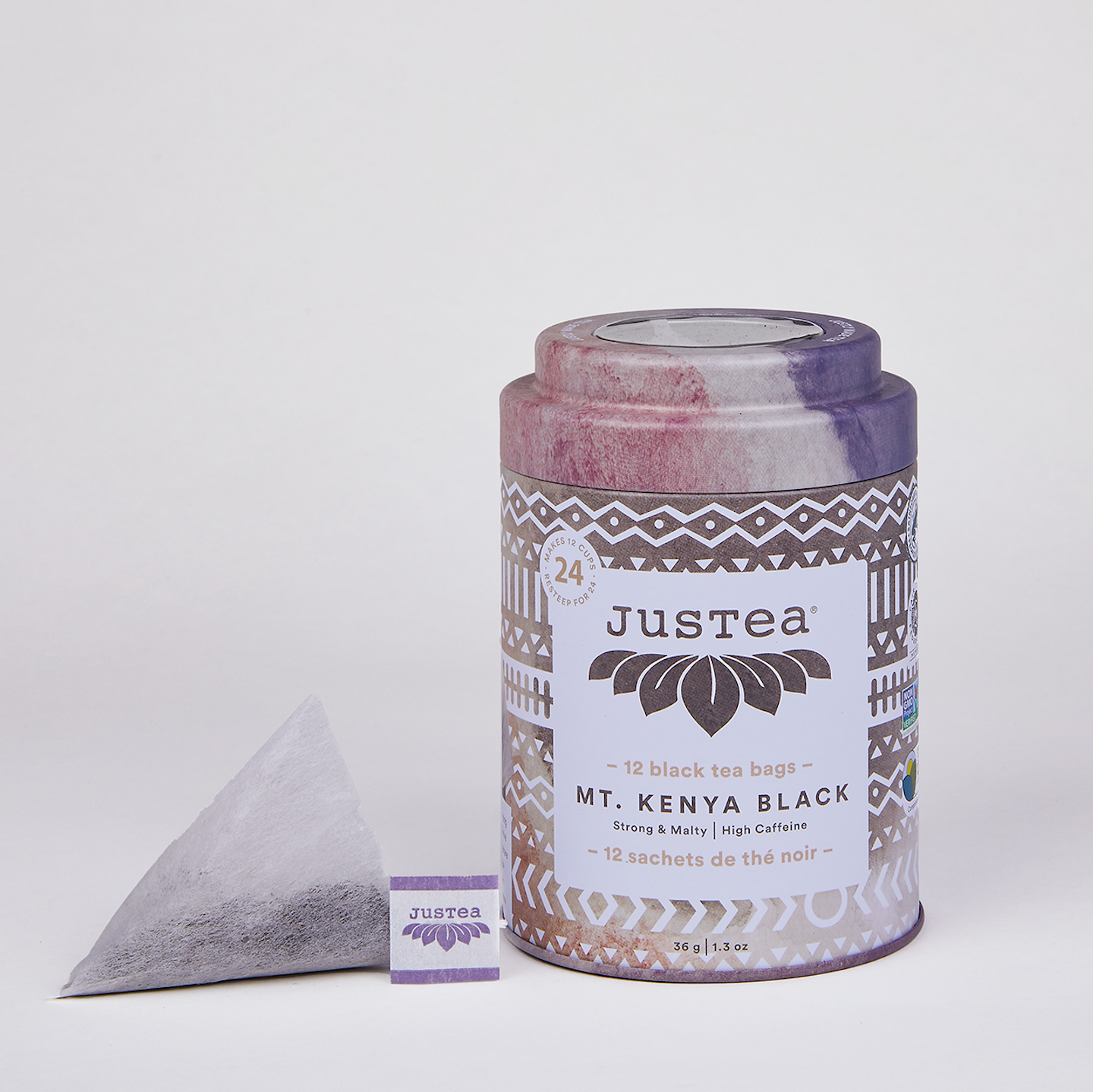 JusTea - Mt. Kenya Black Tea Bag Tin - Organic Fair-Trade Compostable