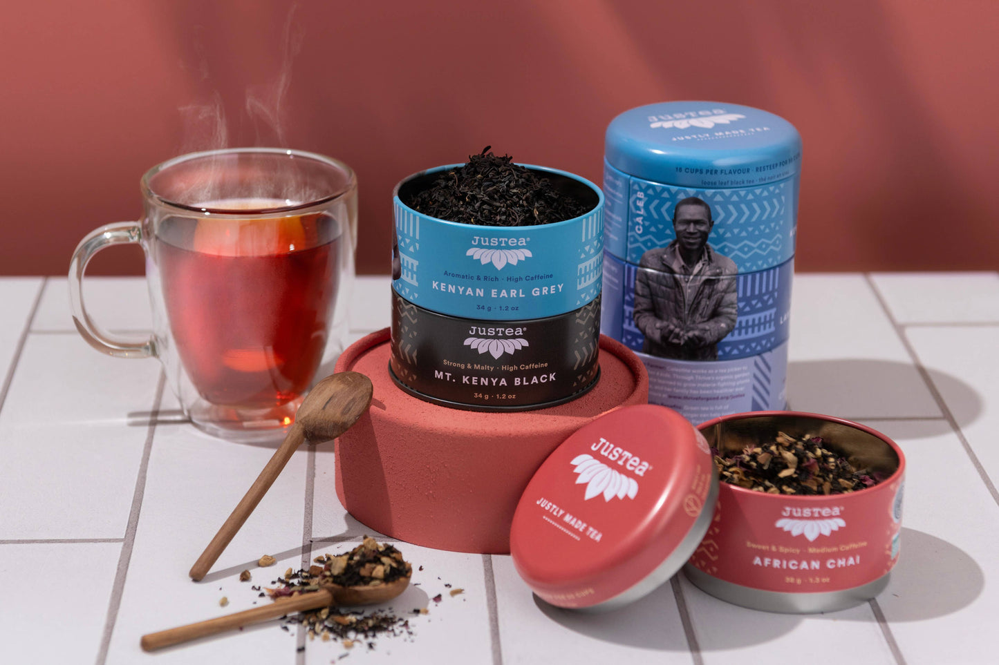 JusTea - Black Tea Trio Tin & Spoon - Organic, Fair-Trade Tea Gift