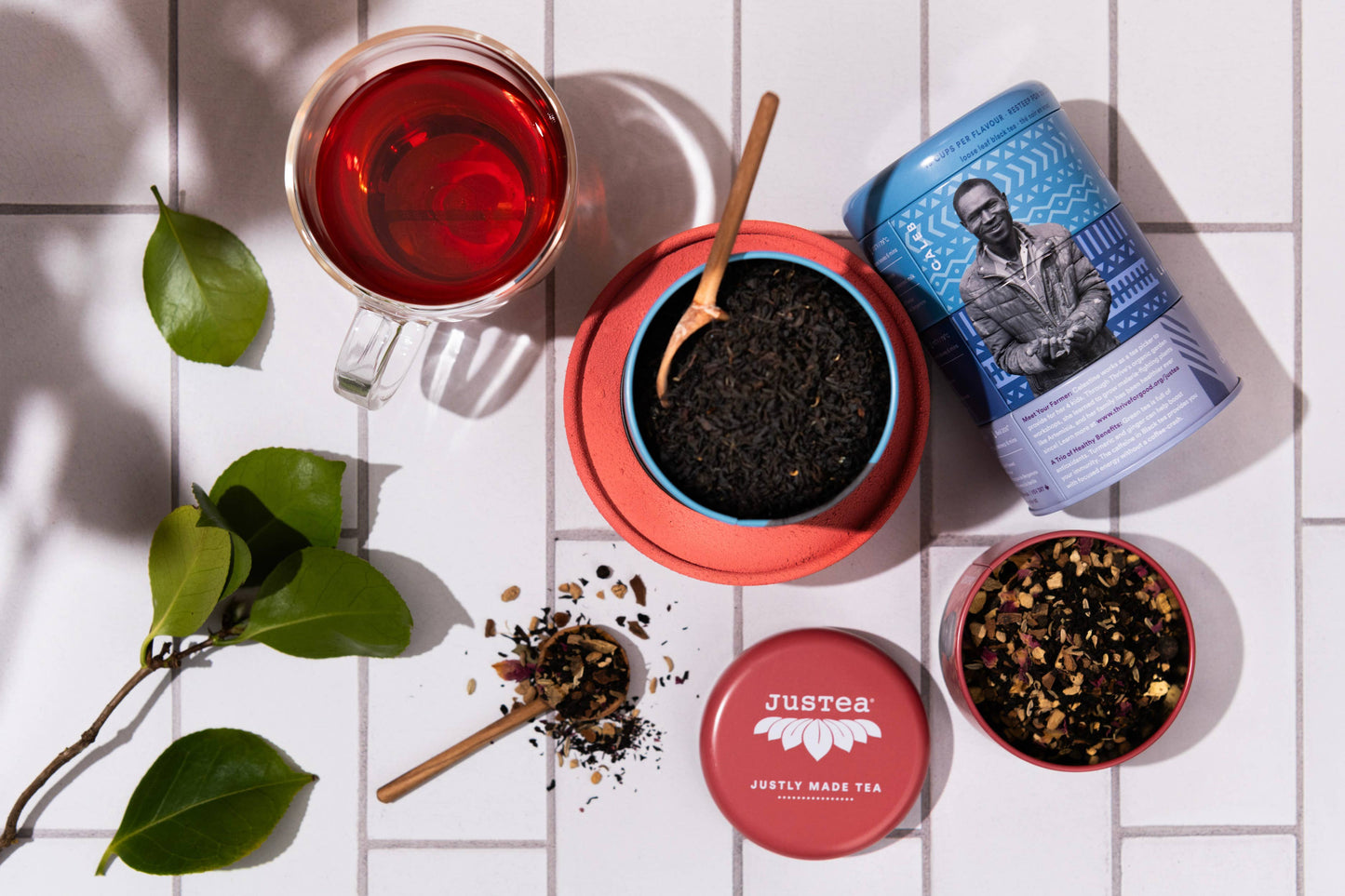 JusTea - Black Tea Trio Tin & Spoon - Organic, Fair-Trade Tea Gift