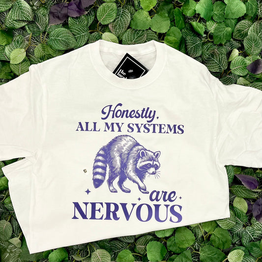 Honestly, All My Systems Are Nervous Raccoon White Shirt