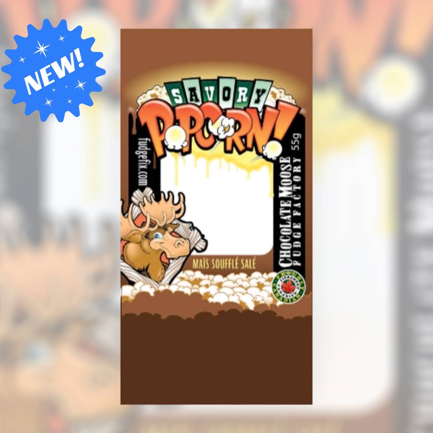 Chocolate Moose Fudge Factory - NEW Savory Popcorn - BACON CHEDDAR: 55g