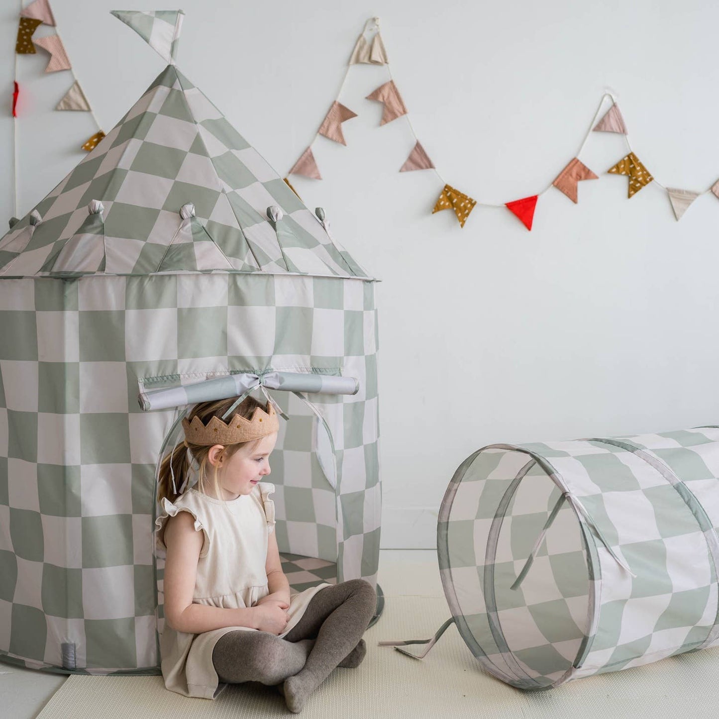 Checkerboard Green -  Recycled Fabric Play Tent Castle