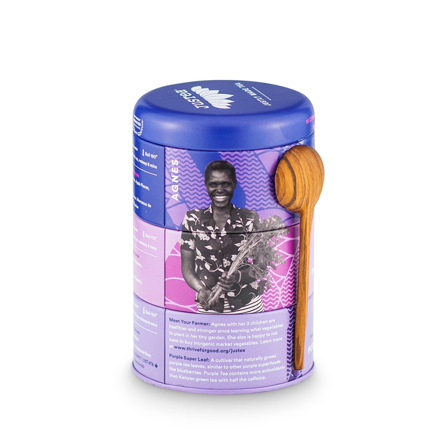 JusTea - Purple Tea Trio Tin & Spoon - Organic, Fair-Trade Tea Gift