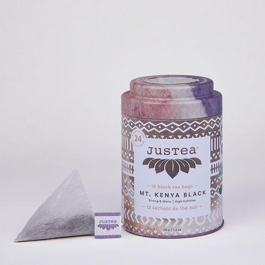 JusTea - Mt. Kenya Black Tea Bag Tin - Organic Fair-Trade Compostable