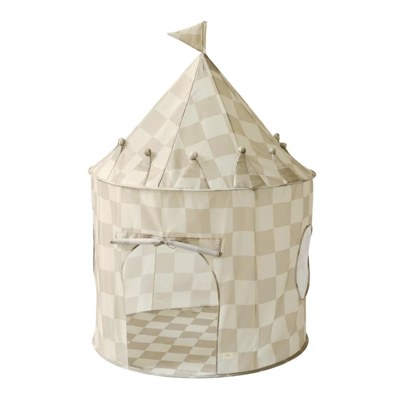Recycled Fabric Play Tent Castle - Prints: Checkerboard \ Beige
