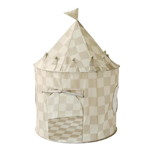 Recycled Fabric Play Tent Castle - Prints: Checkerboard \ Beige