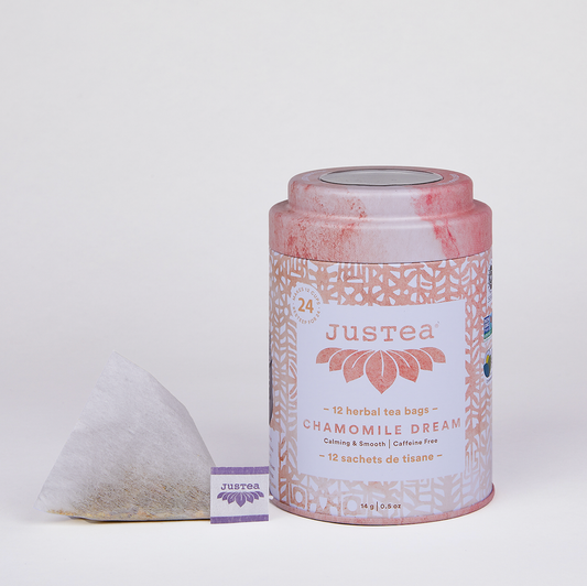 JusTea - Chamomile Dream Tea Bag Tin - Fair-Trade, Calming Herbal Tea